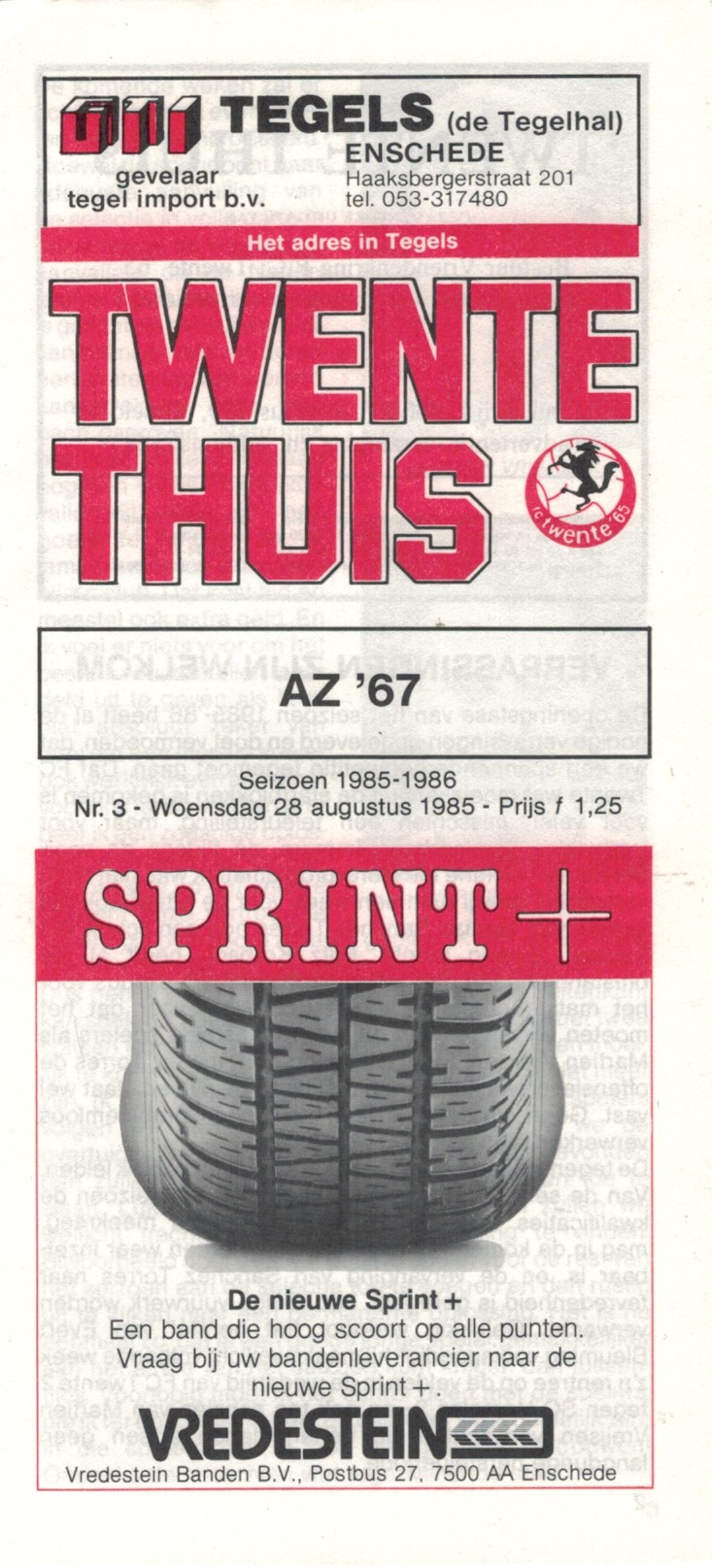 AZ Programma 28-aug-1985 Twente uit